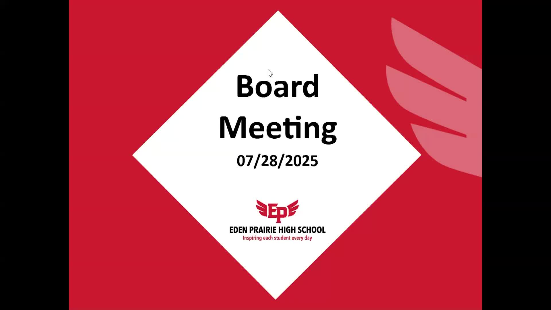Eden Prairie School Board Meeting- July 28, 2025